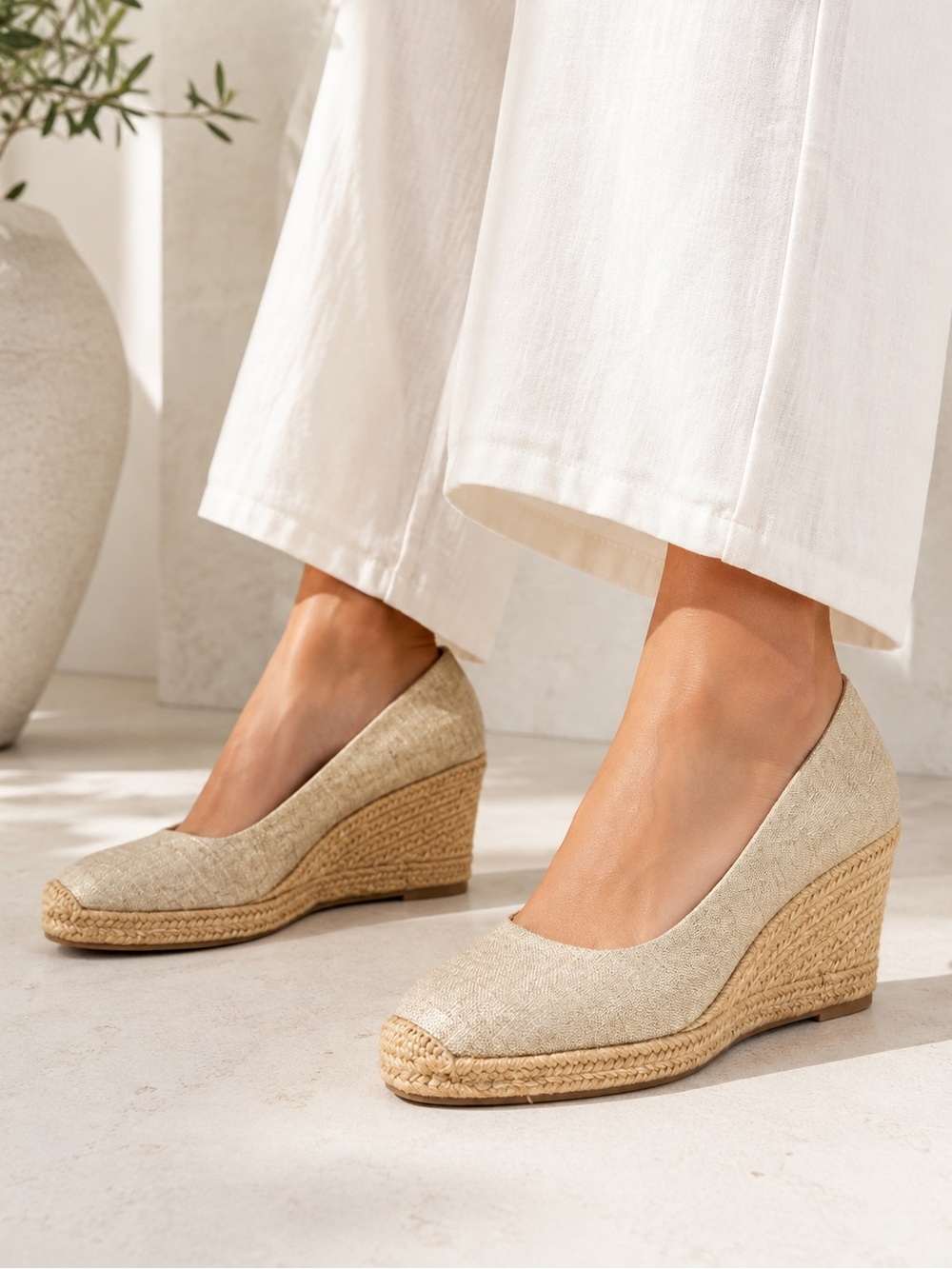J.Crew Gold Shimmer Beige Espadrille Wedge Pumps size 11